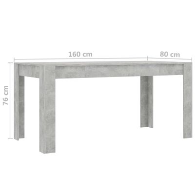 vidaXL Spisebord betonggrå 160x80x76 cm sponplate