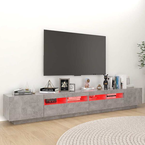 vidaXL TV-benk med LED-lys betonggr&aring; 260x35x40 cm