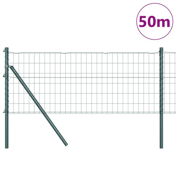 vidaXL Gjerde med stolpe gr&oslash;nn 0,6 x 50 m St&aring;l og PVC