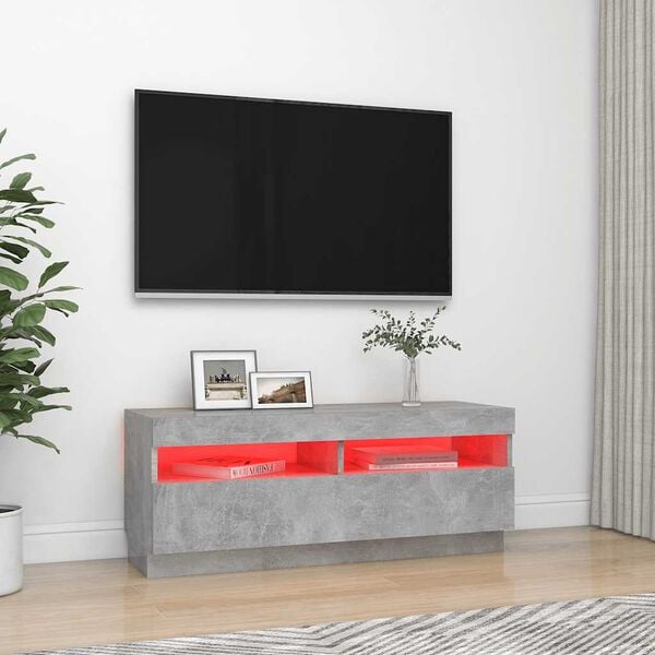 vidaXL TV-benk med LED-lys betonggrå 100x35x40 cm