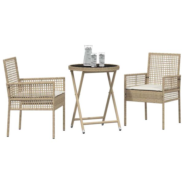 vidaXL Hage Bistro Sett 3 pcs Beige polyrotting