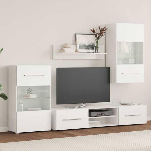 vidaXL TV-enheter med LED 5 deler matt hvit konstruert tre