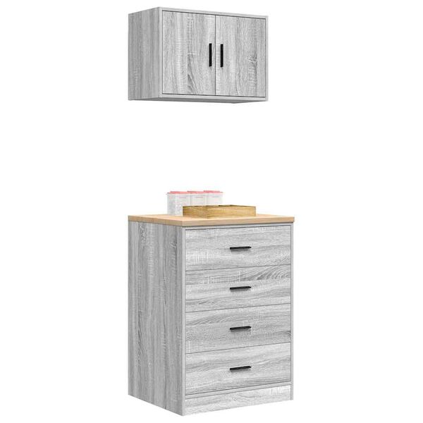 vidaXL Garasjeskap 2 stk gr&aring; sonoma konstruert tre