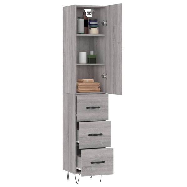 vidaXL Highboard gr&aring; sonoma 34,5x34x180 cm konstruert tre
