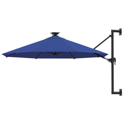 vidaXL Veggmontert parasoll med LED og metallstolpe 300 cm blå
