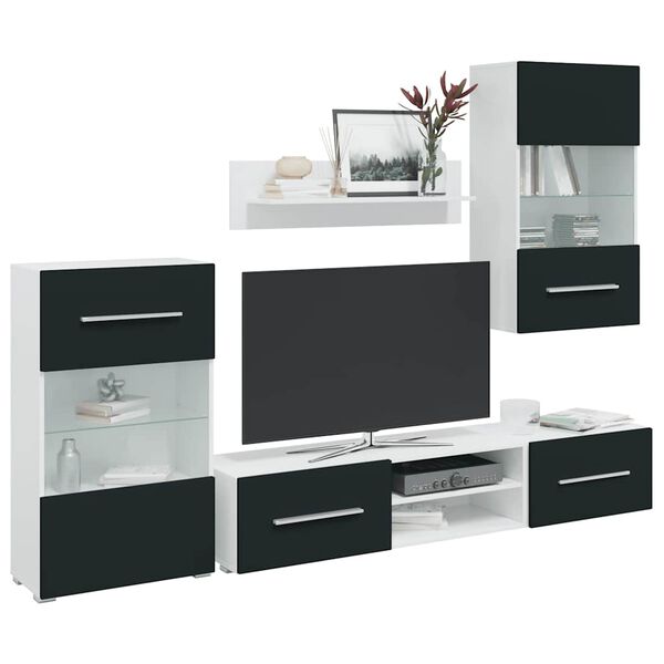 vidaXL TV-enheter med LED 5 deler matt indigo konstruert tre