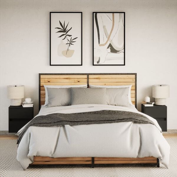 vidaXL Vegghengte nattbord med LED-lys 2 stk svart