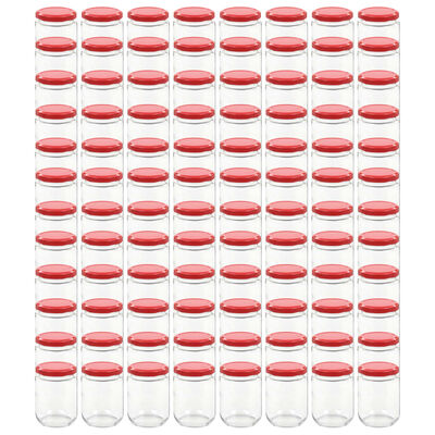 vidaXL Syltetøyglass med røde lokk 96 stk 230 ml