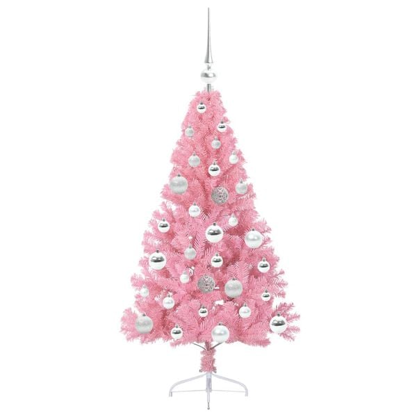 vidaXL Kunstig Forh&aring;ndsopplyst Juletre med 150 LED Rosa 120 cm PVC