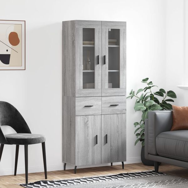 vidaXL Highboard gr&aring; sonoma 69,5x34x180 cm konstruert tre