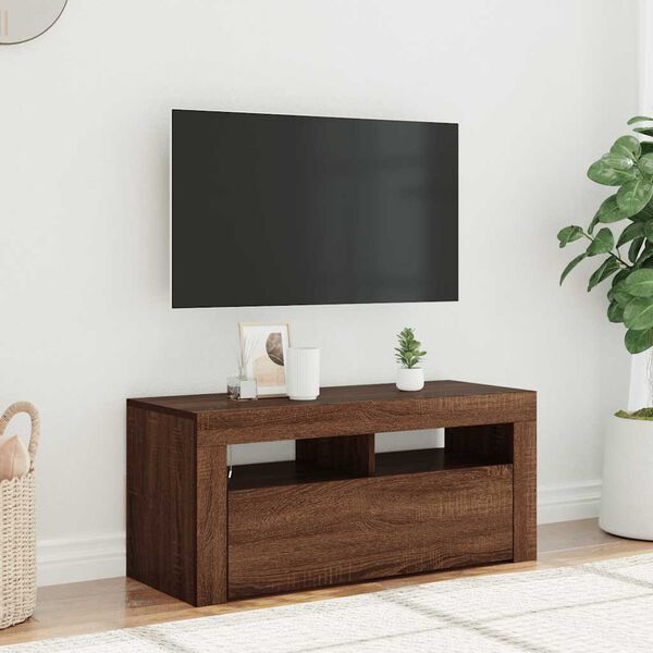 vidaXL TV-benk med LED-lys brun eik 90x35x40 cm