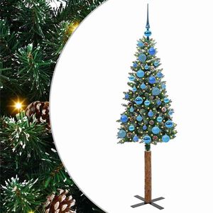 vidaXL Slim juletre med 150 LED gr&oslash;nn 150 cm PVC og Massivt Furu tre