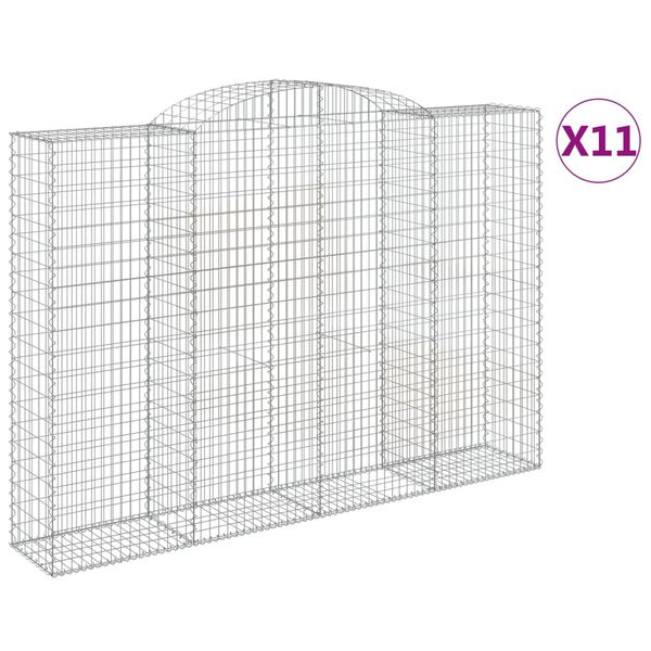 vidaXL Gabionkurver buede 11 stk 300x50x200/220 cm galvanisert jern