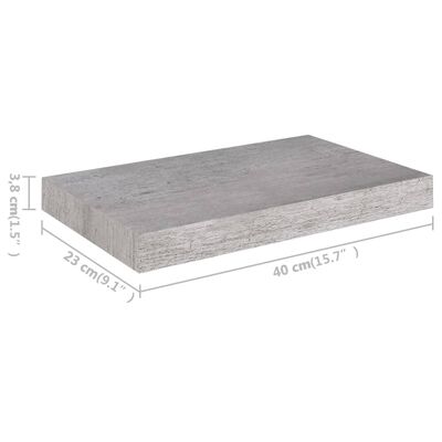 vidaXL Flytende vegghyller 2 stk betonggrå 40x23x3,8 cm MDF