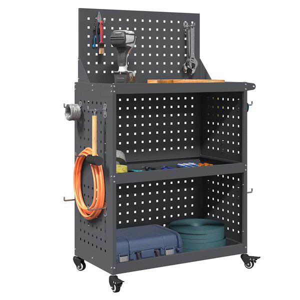 vidaXL Verkt&oslash;ytrolley Antrasitt 65 x 35 x 111 cm Kaldvalsest&aring;l