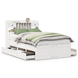 vidaXL Seng med bokhylle uten madrass hvit 135x190 cm heltre furu