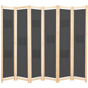 vidaXL Romdeler 6 paneler gr&aring; 240x170x4 cm stoff