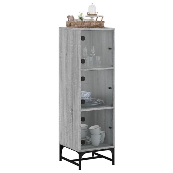 vidaXL Highboard med glassd&oslash;rer gr&aring; sonoma 35x37x120 cm