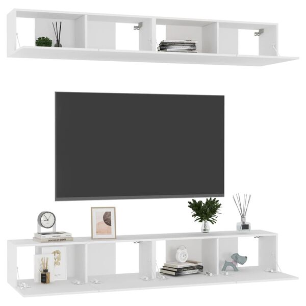 vidaXL TV-benker 4 stk hvit 100x30x30 cm konstruert tre