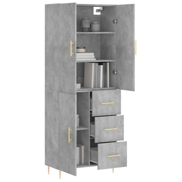 vidaXL Highboard betonggr&aring; 69,5x34x180 cm konstruert tre