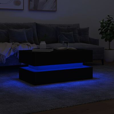 vidaXL Salongbord med LED-lys svart 90x50x40 cm