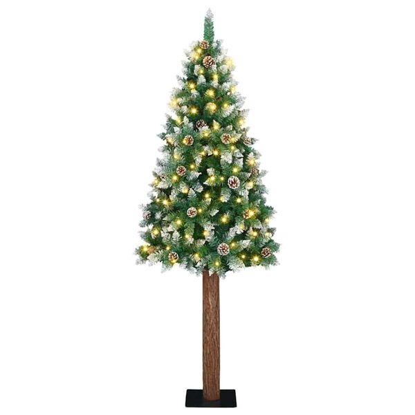vidaXL Slim juletre med 300 LED gr&oslash;nn 180 cm PVC og Massivt Furu tre