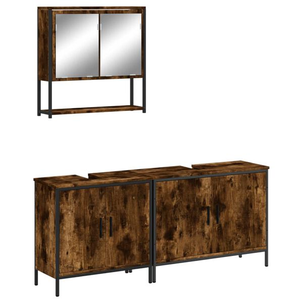 vidaXL Baderomsskapsett 3 deler røkt eik konstruert tre