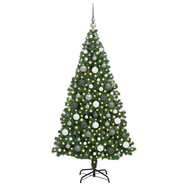 vidaXL Kunstig juletre med 300 LED gr&oslash;nn 180 cm PVC og St&aring;l og Plast