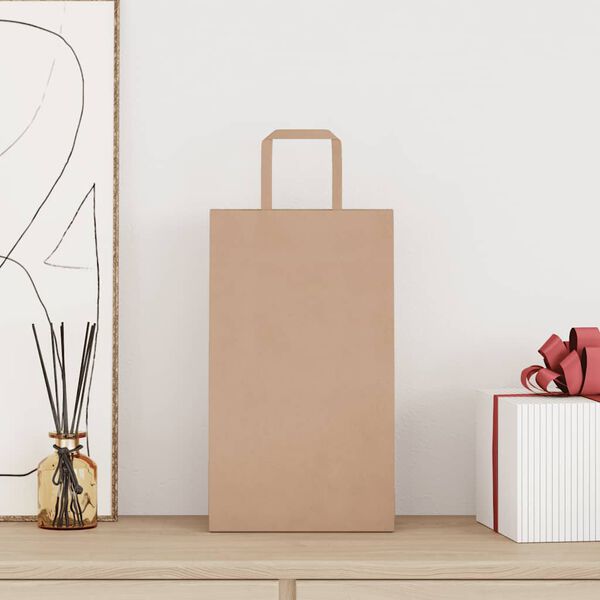 vidaXL Papirposer 250 stk med h&aring;ndtak brun 21x11x36 cm