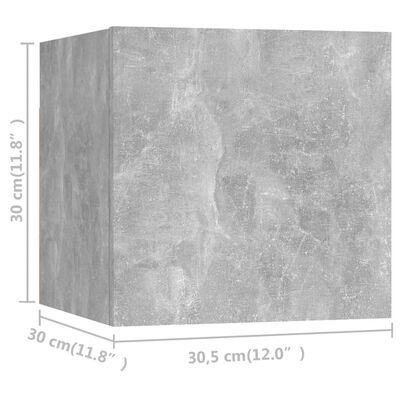 vidaXL Vegghengte TV-benker 8 stk betonggrå 30,5x30x30 cm