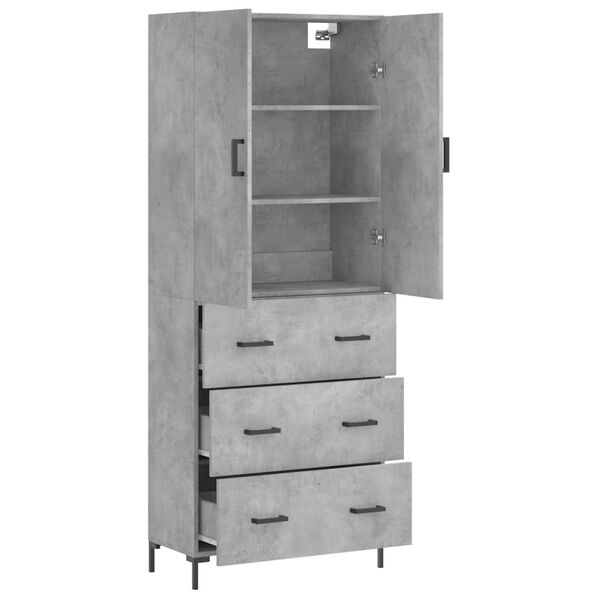 vidaXL Highboard betonggr&aring; 69,5x34x180 cm konstruert tre