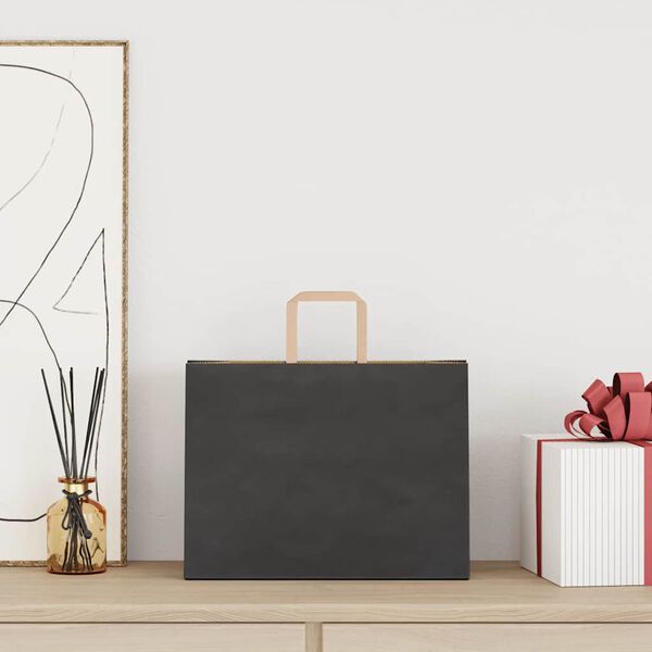 vidaXL Papirposer 250 stk med h&aring;ndtak svart 32x17x25 cm