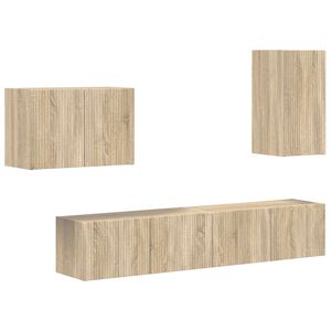 vidaXL TV vegghyllesett Veggmontert 4 pcs Sonoma eik Konstruert tre