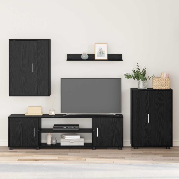 vidaXL TV-benksett Veggmontert 4 pcs Svart Eik Konstruert tre