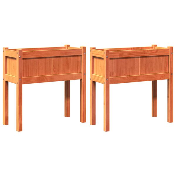 vidaXL Plantekasser med ben 2 stk voksbrun heltre furu