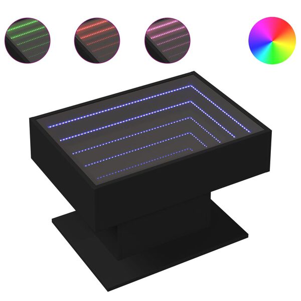 vidaXL Salongbord med LED svart 70x50x45 cm sponplate