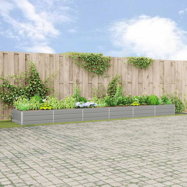 vidaXL Plantekassed Lysegr&aring; 195 x 100 x 45 cm Galvanisert St&aring;l