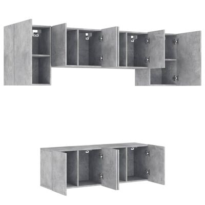 vidaXL Vegghengte TV-enheter 6 deler betonggrå konstruert tre