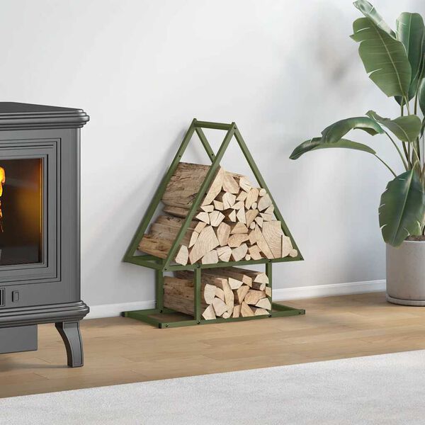 vidaXL Vedstativ olivengr&oslash;nn 50x25x60 cm kaldvalset st&aring;l