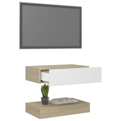 vidaXL TV-benk med LED-lys hvit og sonoma eik 60x35 cm