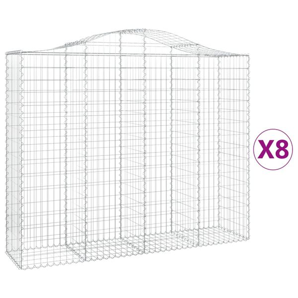 vidaXL Gabionkurver buede 8 stk 200x50x160/180 cm galvanisert jern