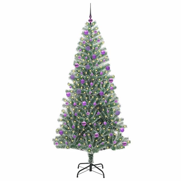 vidaXL Kunstig Julesekk Snø Flocket med LED Lys Grønn og hvit 210 cm