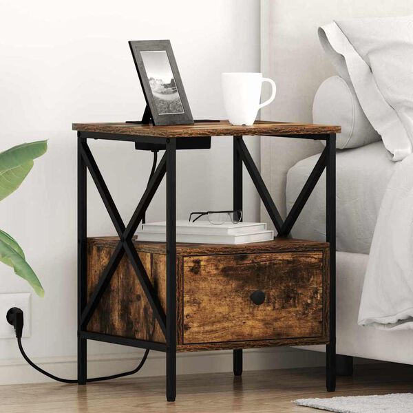 vidaXL Nattbordskap R&oslash;kt eik 41,5 x 40,5 x 55 cm Konstruert tre