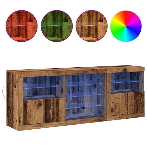 vidaXL LED sideboard Gammelt tre 181,5 x 37 x 67 cm Konstruert tre