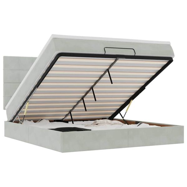 vidaXL Ottoman sengeramme med madrasser lysegrå 160x200cm fløyel