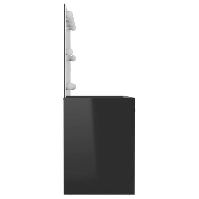 vidaXL Sminkebord med LED-lys 110x55x145 cm MDF blank svart