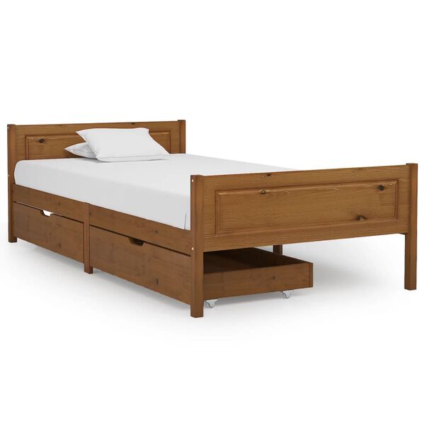vidaXL Sengeramme med 2 skuffer honningbrun heltre furu 100x200 cm