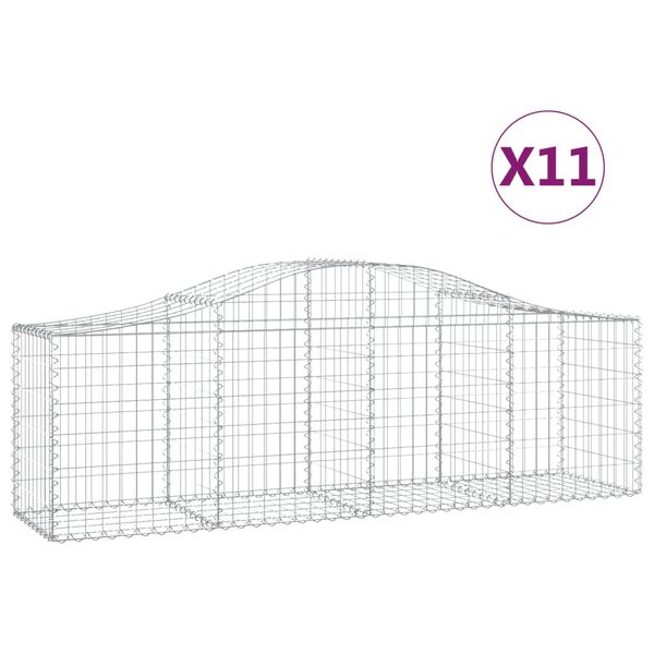 vidaXL Gabionkurver buede 11 stk 200x50x60/80 cm galvanisert jern