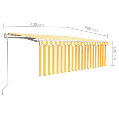 vidaXL Automatisk uttrekkbar markise med rullegardin 4x3 m gul og hvit