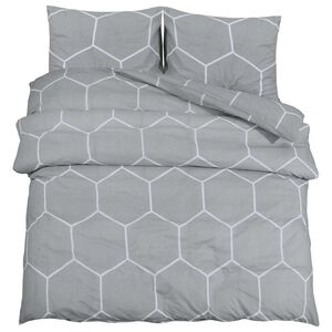 vidaXL Dynetrekksett gr&aring; og hvit 155x220 cm bomull